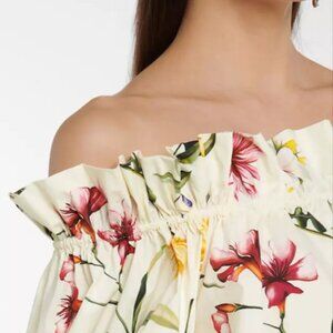 OSCAR DE LA RENTA  Off-Shoulder Floral Stretch-Cotton Blouse - White